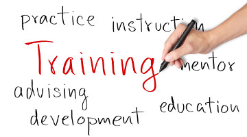 Whiteboard with training related words
