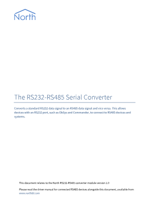 Preview thumbnail of the first page of the RS232-RS485 Converter PDF document showing its main title and layout.
