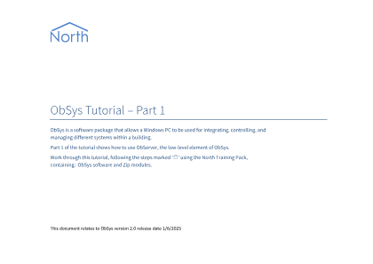 Preview thumbnail of the first page of the ObSys Tutorial: Part 1 PDF document showing its main title and layout.