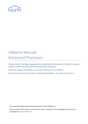 Preview thumbnail of the first page of the ObVerse Manual: Advanced Processor PDF document showing its main title and layout.
